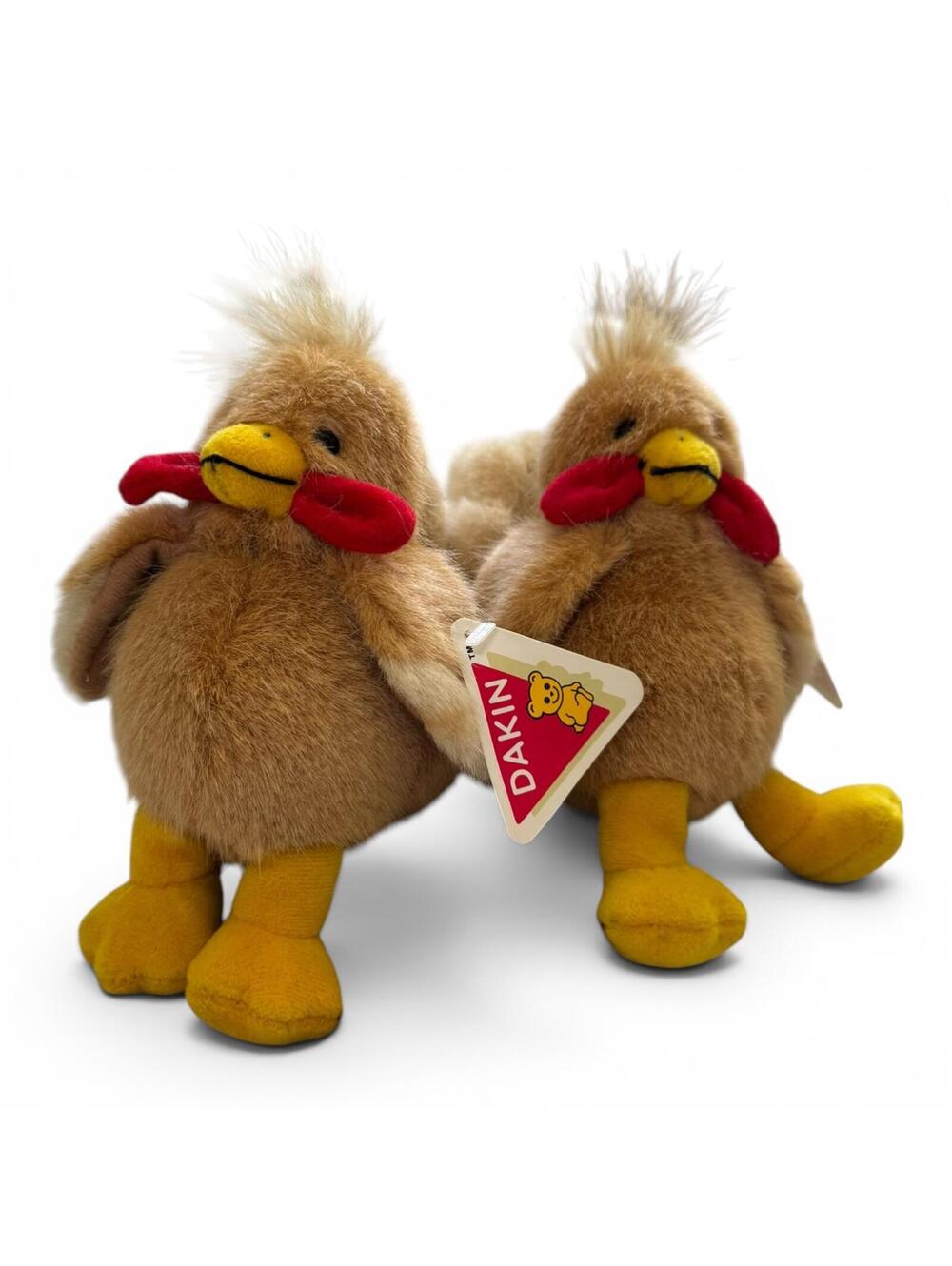Two Dakin 1993 Chickens hens rooster toy 10" Plush Stuffed Animal vintage NWT